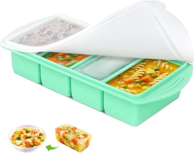Extra grote silicone vriesvorm met deksel - 250 ml, ideaal voor het bewaren en invriezen van soep, bouillon en sauzen (mintgroen)