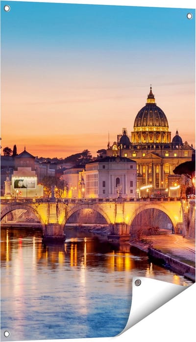 Gards Tuinposter Engelenbrug in Rome bij Zonsondergang - 60x90 cm - Tuindoek - Tuindecoratie - Wanddecoratie buiten - Tuinschilderij