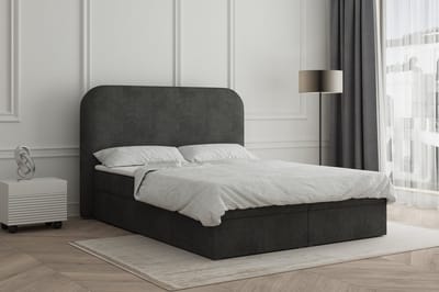 Continentalbed 07 (Boxspring, Bonell, Topper, bouclé, tweepersoonsbed gestoffeerd hoofdbord met lattenbodem) - 140x200cm - Zwart (Anthology 19)