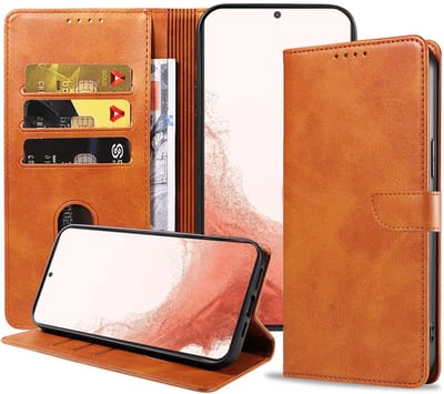Geschikt voor Samsung Galaxy S22 Plus Telefoonhoesje Kunstleer met Magnetisch lipje en Pasjeshouder Book Case met Klepje - Bruin - Smartphonica geschikt voor Samsung Galaxy S22 Plus