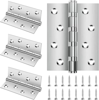 Hinges voor zware belasting, 4 stuks, 100 x 76 x 13 mm, inklapbaar, zilver met 8 gaten, deur scharnieren van roestvrij staal met schroeven, ideaal voor stevige deuren en tuinpoorten