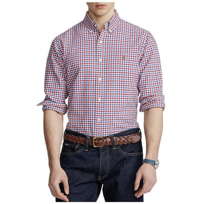 Polo Ralph Lauren Zomer23 Geruite Logo Geborduurde Enkele Rij Knopen Lange Mouw Shirt Heren shirts 710802345-003 L gray