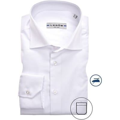 Ledub slim fit overhemd - wit twill - Strijkvrij - Boordmaat: 37