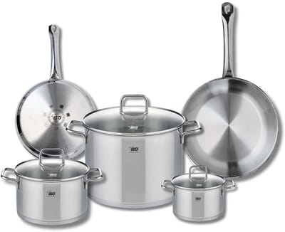 Set van 2 Koekenpannen 24 en 28 cm en 3 Kookpotten 14, 20 en 26 cm Elo Profi Citrin