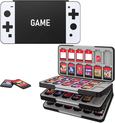 Hoesje voor 72 gamekaarten - compatibel met Nintendo Switch OLED 2021/Switch/Switch Lite - Switch-spelhouder voor gamekaart en SD-kaart - slanke en draagbare opbergdoos voor gamekaarten - zwart en wit
