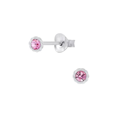 Joy|S - Zilveren mini kinderoorbellen - classic kristal roze - 3.5 mm