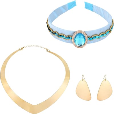 Set van 3 Arabische Prinses Kostuumaccessoires voor Dames met Hoofdband, Gouden Choker, Ketting en Oorbellen voor Carnaval, Feest en Toneelvoorstellingen