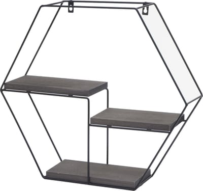 Wandplank MCW-K76, Hangende plank Zwevende plank, 3 planken Metalen massief hout Industrieel 43x49x11cm ~ donkergrijs