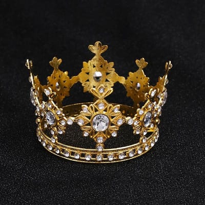 Couronne Ronde en Métal Petit Diadème Enfants Cercle Fête d'Anniversaire Gâteau Décoration de Pâtisserie Ornements Tiaras Bijoux de Cheveux de Mariage Cadeau brown