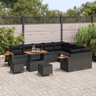vidaXL - Tuinbank - Set - 13 - st - 9-Aantal - zitplaatsen - Zwart - poly - rattan