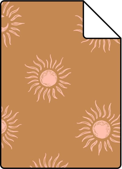 Proefstaal ESTAhome behang zonnetjes bruin en roze - 26.5 x 21 cm - 131775-S