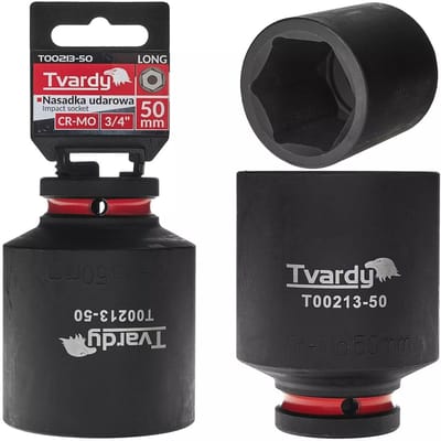 Tvardy lange slagdop zeskant 50 mm - chroom-molybdeenstaal - zwart - vierkante opname 19 mm - voor slagmoersleutels, auto- en constructiewerk