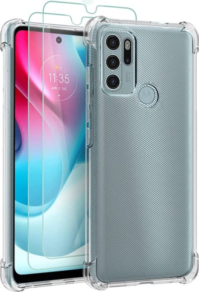 Hoesje Geschikt voor: Motorola Moto G60s Anti Shock Silicone - Transparant + 2X Tempered Glass Screenprotector - ZT Accessoires