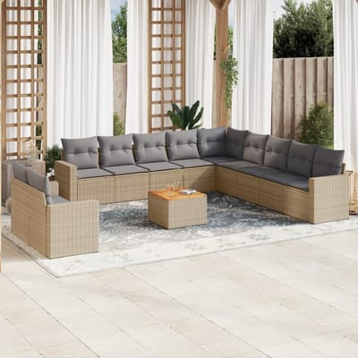 vidaXL - 12-delige - Loungeset - met - kussens - poly - rattan - beige