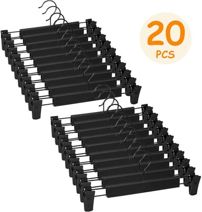 20 Stuks Broekhangers met Clips – Antislip Kledinghangers voor Broeken en Rokken – Ruimtebesparende Hangers – Zwart