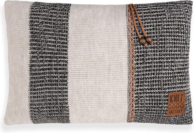 Knit Factory Roxx Sierkussen - Rechthoekig kussen - Kussen woonkamer - Bank kussen - Decoratie kussen - Beige/Zwart - 60x40 cm - Kussenhoes inclusief kussenvulling