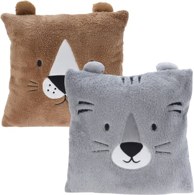 Excellent Houseware Dieren sierkussens - kinderkamer - grijs / bruin - 43 cm - polyester - met oren