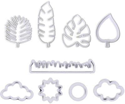 Dailygoods- Uitsteekvormen Tropische Bladeren/Wolken - Set van 4/5 Stuks - Kunststof - Duurzaam - Creatieve Ontwerpen - Afmetingen 71x60mm/23x131mm - Koekjesuitsteekvormen