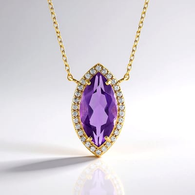 Cavill - 925 Sterling Zilver Halsketting - 18K Goud Verguld - Marokkaanse Marquise Amethist 3 ct - Luxe Sieraad met Cambodjaanse Zirkonia's