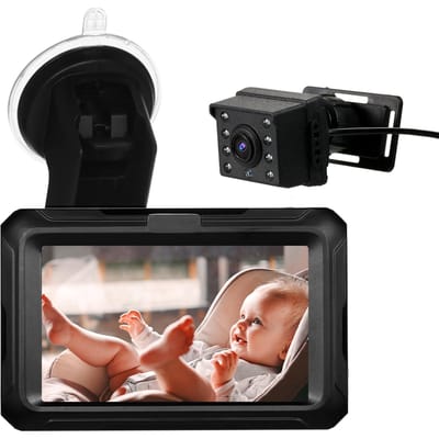 Babyautospiegel, 1080P babyfoon met camera Babyautospiegel met 4,3  IPS-scherm Nachtzicht zwart
