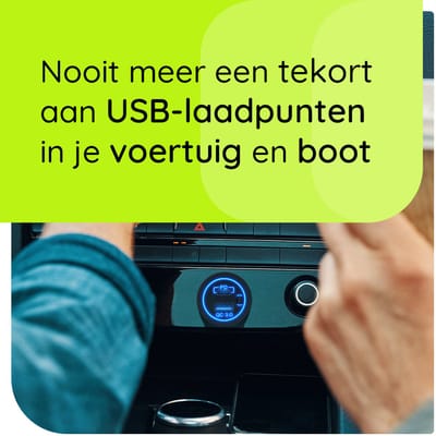 ProRide 12V USB/USB C Stopcontact 2 Poorten - Inbouw - QC3.0 - met 12/24V Sigaretten stopcontact - Blauw