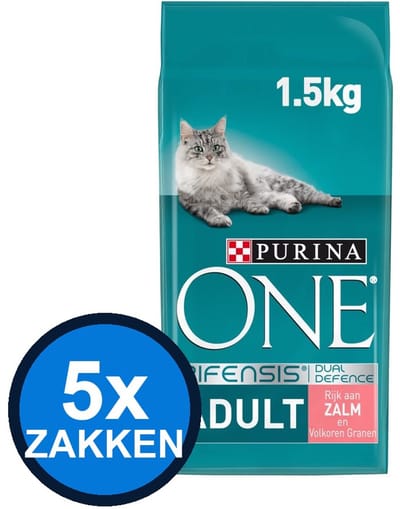 5x Purina One - Adult Zalm&Verse Groenten - Kattenvoer Droogvoer - 1.5 kg