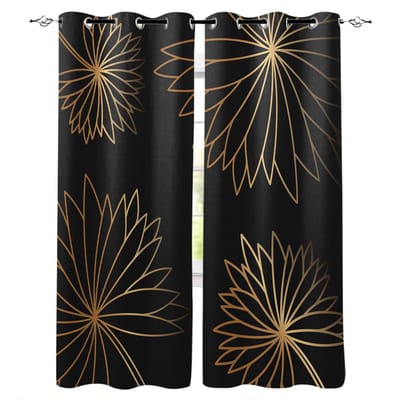 Gouden Patroon Zwarte Achtergrond Luxe Huis Gordijnen Huisbenodigdheden Woonkamer Slaapkamer Aangepaste Gordijnen 135W x 60H(cm)