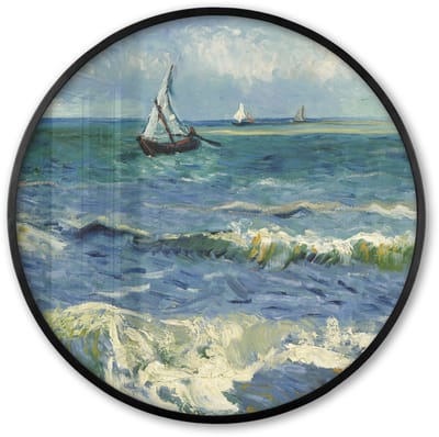 Poster in lijst Rond - Fotolijst 60x60 cm - Posters - Zeegezicht bij Les Saintes-Maries-de-la-Mer - Vincent van Gogh - Ronde posterlijst zwart - Decoratie - Wanddecoratie woonkamer - Muurdecoratie slaapkamer