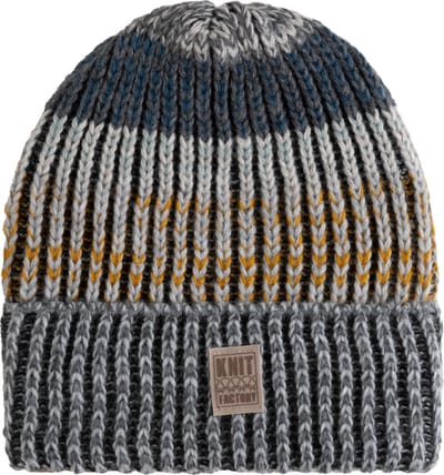 Knit Factory Remy Gebreide Muts Heren & Dames - Beanie hat - Geel, groen & donkerblauwe mix - Grofgebreid - Dames muts - Heren muts - Multicolor - Warme Wintermuts - Frosty Clay - Unisex - One Size