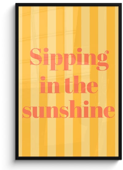 Poster in lijst - Fotolijst 80x120 cm - Posters - Gestreept - Geel - Sunshine - Letters - Posterlijst zwart - Decoratie - Wanddecoratie woonkamer - Muurdecoratie slaapkamer