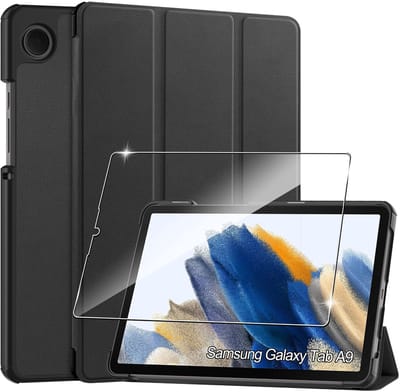Dailygoody - Beschermhoesje - Samsung Galaxy Tab A9 - Ultradun en schokbestendig - Zwart - Flexibel en krasbestendig - Inclusief gehard glas - Geschik...