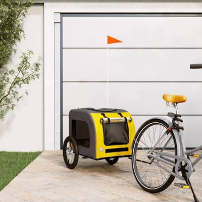 Hondenfietskar - Hondenbuggy Aanhanger - Veilig Vervoer - Waterafstotend Oxford - 75x54x11cm - Geel Grijs