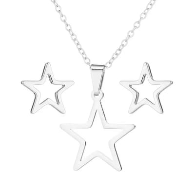 WeLoveSilver - ketting en oorstekers set - opengewerkte ster - 43 cm