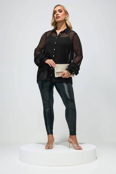 Yours London Zwart Overhemd Met Ruches Aan De Mouwen Size 48