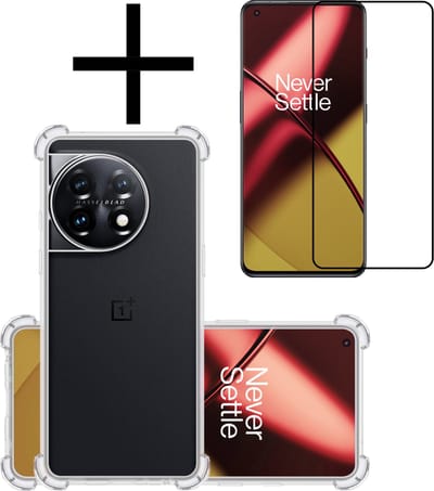 Hoesje - Met Screenprotector - Geschikt voor OnePlus 11 - Sterk & Shockproof - Siliconen Case - Back Cover - Telefoon Hoes - Shock Proof - Transparant