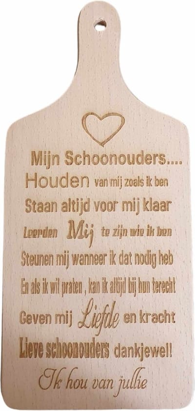 Houten snijplank - serveer - tapas plank - tekst mijn lieve schoonouders