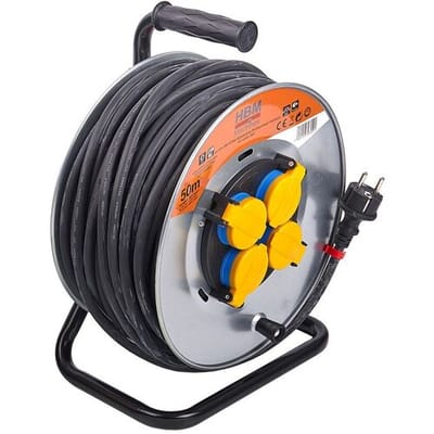 HBM 50 Meter Spatwaterdichte IP44 Stroomhaspel, Kabelhaspel 3 x 1,5 mm²
