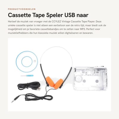 Dailygoods - Cassette Tape Speler - USB naar MP3 Converter - Draagbaar ontwerp - Stereo Geluid - Geluidsopname - Voor muziekarchivering - Zwart - Comp...