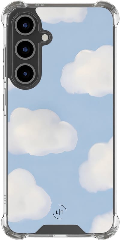 Shockproof hoesje - Geschikt voor Samsung Galaxy S24 FE - Wolken - Extra sterke case - TPU/polycarbonaat - Natuur - Blauw, Transparant