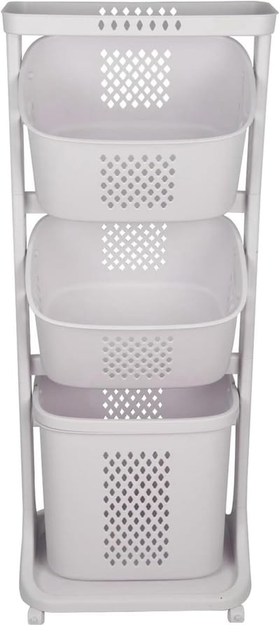 Wasmand met 3 afneembare niveaus en wielen - 44x33x110 cm
