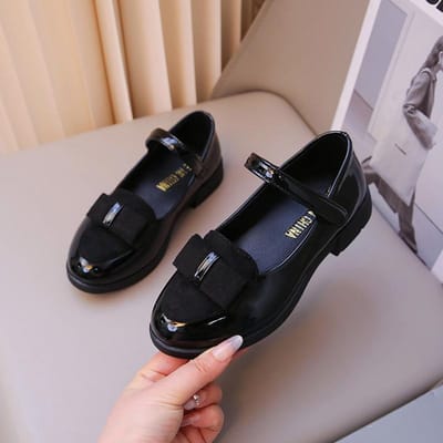 Ballerines pour Filles Chaussures de Princesse pour Enfants avec Nœud Papillon Douces Mary Janes pour Enfants Élégantes Classiques Style Britannique Mode 27 noir