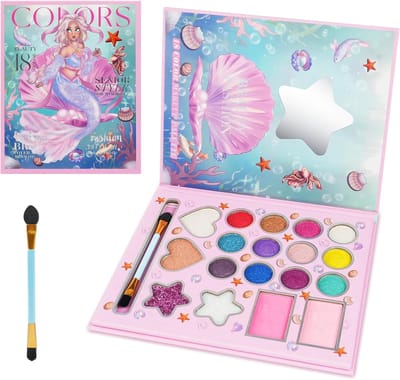 Thijox - 18 Kleuren Wasbare Kindermake-upset voor Meisjes, Niet-giftige Cosmetische Schoonheidsset met Spiegel, Perfect voor Prinsessenspellen, Verjaa