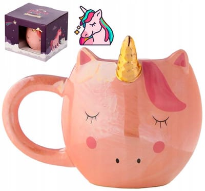 Unieke 3D Eenhoorn Mok - Roze met Gouden Hoorn, 480ml