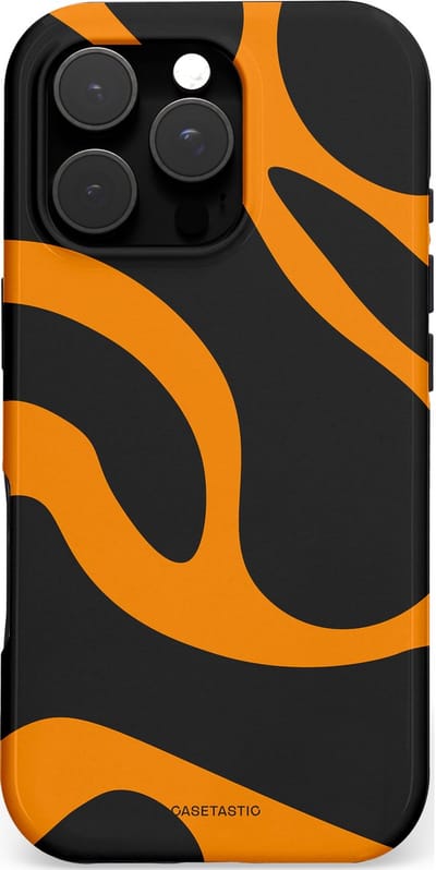 Casetastic hoesje geschikt voor Apple iPhone 16 Pro - MagSafe - Dubbellaagse bescherming - Katachtige Oranje Tijger Strepen - Fashion Case - Zwart Oranje