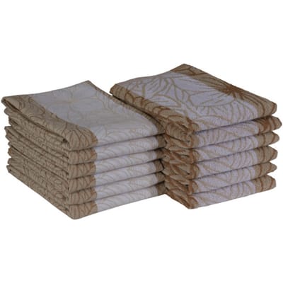 DoubleDry Theedoeken en Keukendoeken Set - 12 Stuks - 100% Katoen - Hoge Absorptie & Duurzaam - Leaves, Lichtbeige