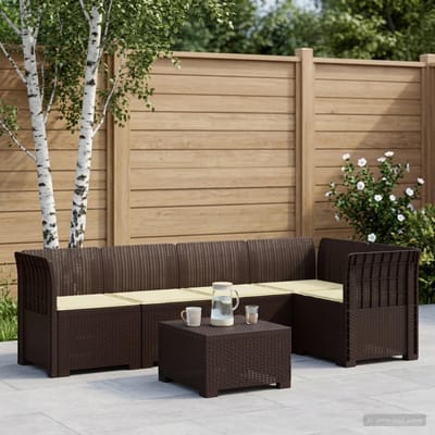 vidaXL - 5-Zits - Tuinbank - met - Kussens - Rattanlook - PP - Bruin
