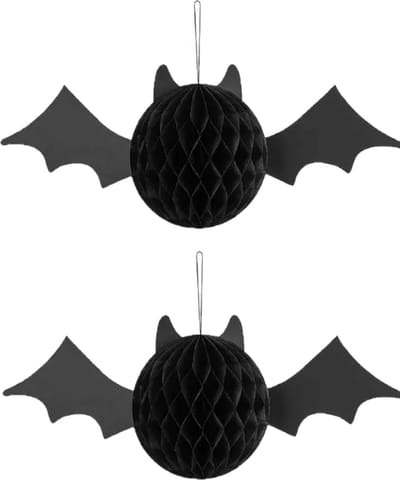PartyDeco Halloween thema hangende vleermuis - 2x - zwart - papier - 45 cm
