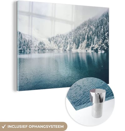 MuchoWow® Glasschilderij 40x30 cm - Schilderij acrylglas - Winter - Water - Sneeuw - Foto op glas - Schilderijen