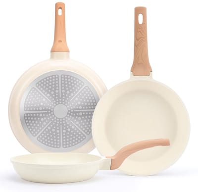 Dailygoods- Pannenset 3-delig - Keramische Koekenpannen - Inductie/Gas/Keramische Kookplaat - PFAS Vrij - Hittebestendige Handgrepen - Lichtgewicht Aluminium - Koekenpannenset