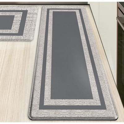 Tapis de sol de cuisine en PVC épais anti-fatigue, double cadre, imperméable, résistant à l'huile et antidérapant, cuir 44*70*1CM gray